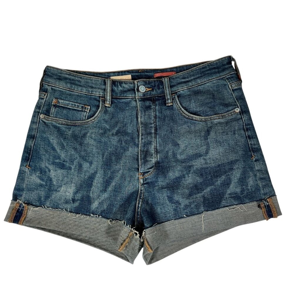 Pilcro Womens Blue Cuffed Hem Button Fly Everyday Denim Jean Shorts Size 30